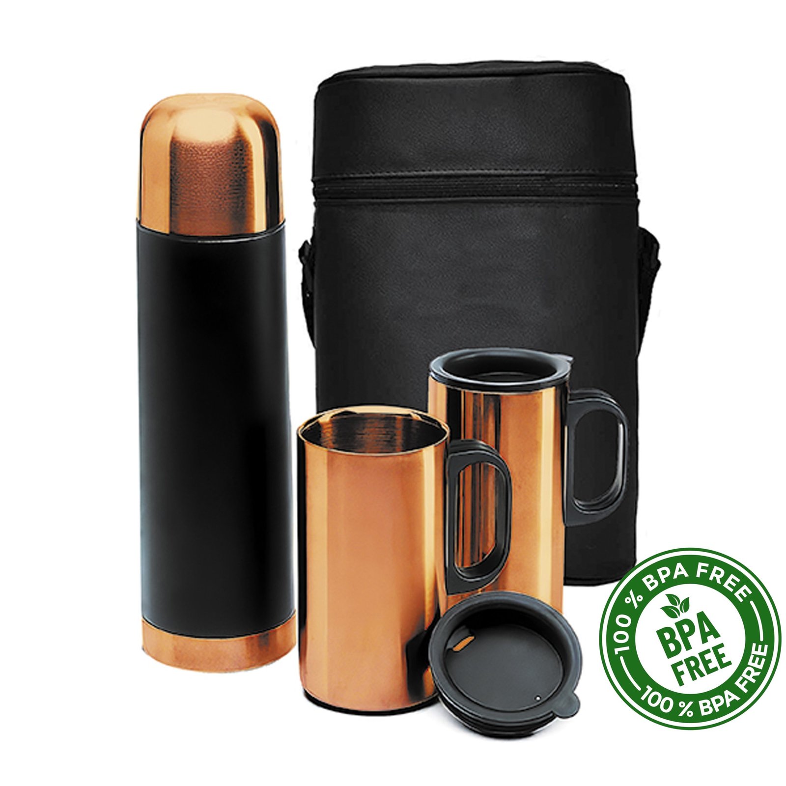 Set Botella Acero Inoxidable Térmica + mugs ENCOBRIZADO - Regalos Corporativos