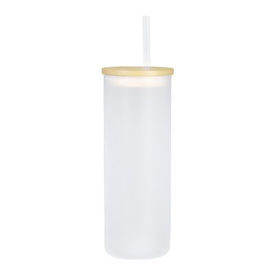 Botella Vidrio Borosilicato Sublimación, tapa Bamboo 500cc - Regalos Corporativos