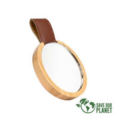 Espejo redondo de Bamboo y Eco-Cuero - Regalos Corporativos