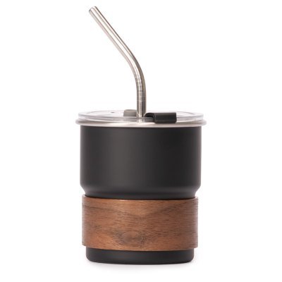 Vaso Térmico metálico "CAMP" 300cc. con Bombilla y Grip de Madera. - Regalos Corporativos