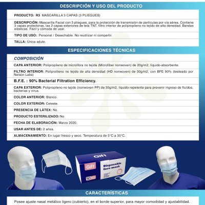 CAJA de 50 mascarillas de 3 capas No-médica / B.F.E. 90% - Regalos Corporativos